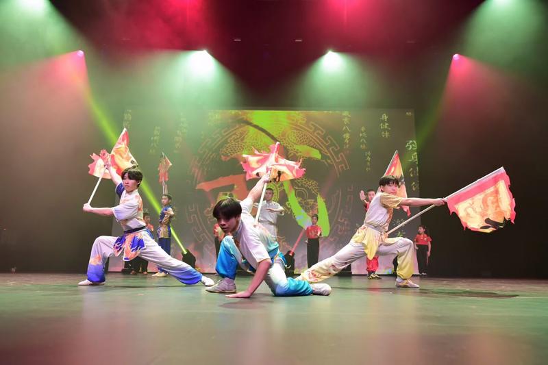 Flag routine under stage lights